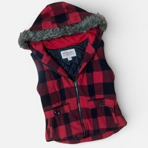 Mossimo Supply Co. Red & Black Buffalo Plaid Hooded Vest